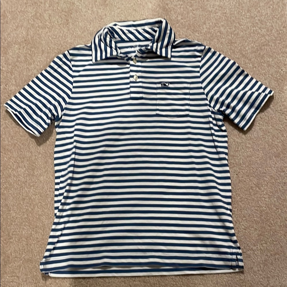 Boys Vineyard Vines Blue and White Striped Polo Shirt